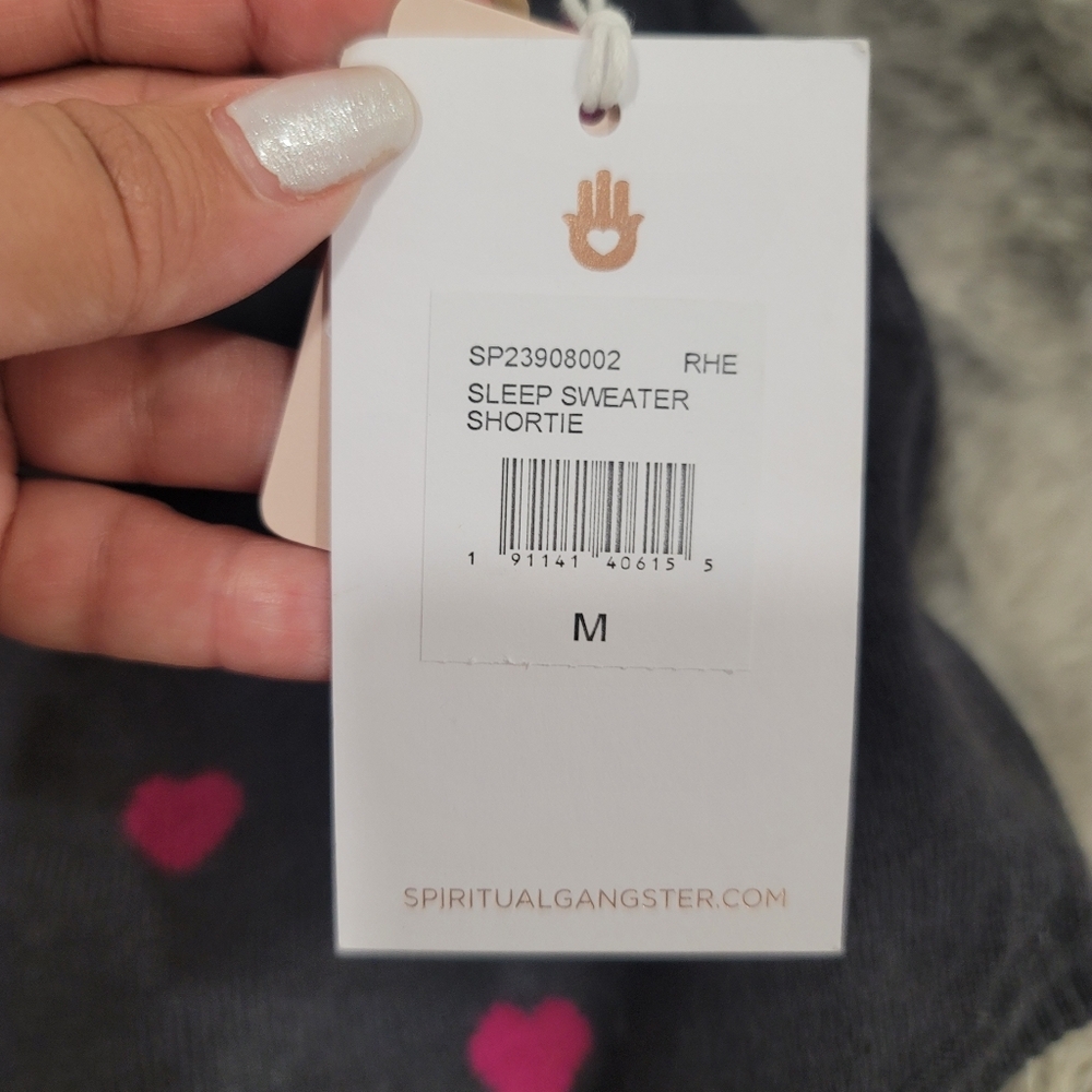 New Spiritual Gangster HOME Sleep Sweater Knit Shortie Hearts Size Medium - Picture 11 of 16